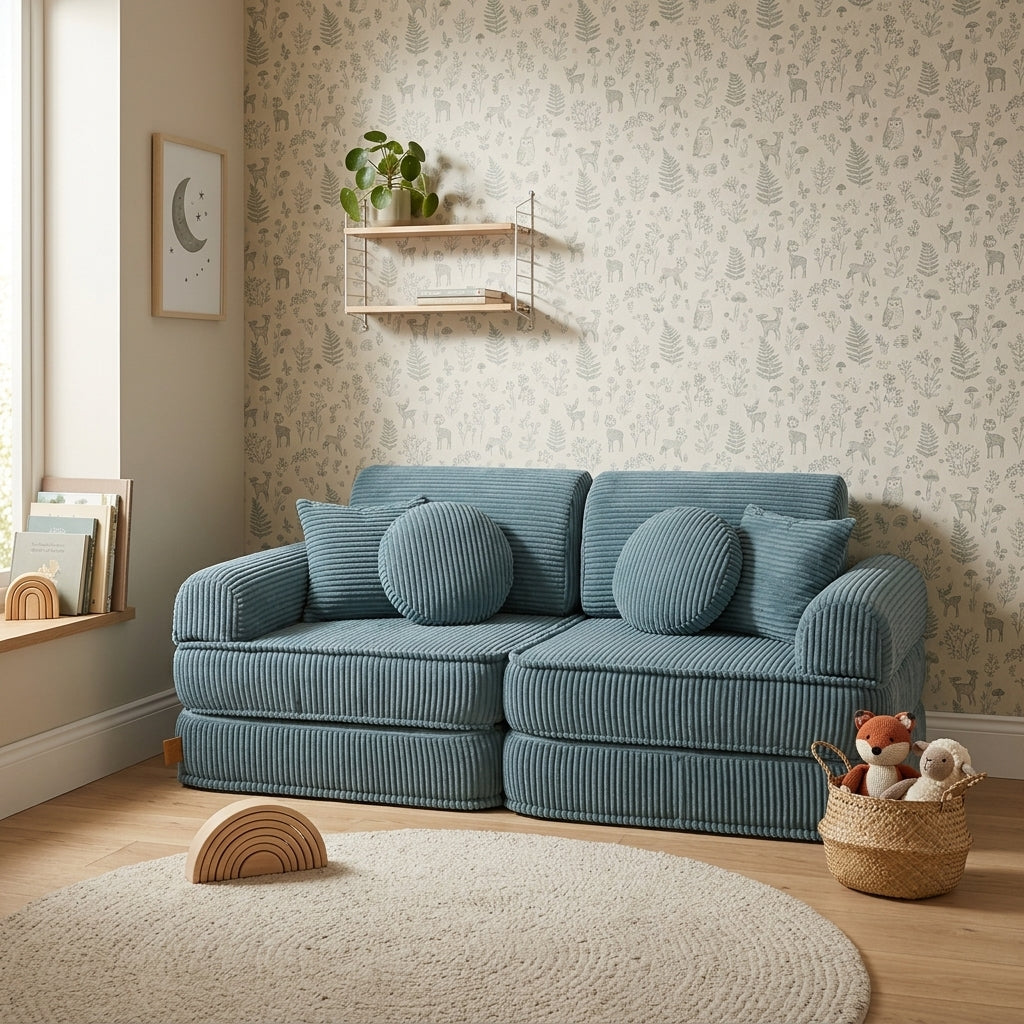Sofá Infantil Modular 120 cm – Pana Turquesa