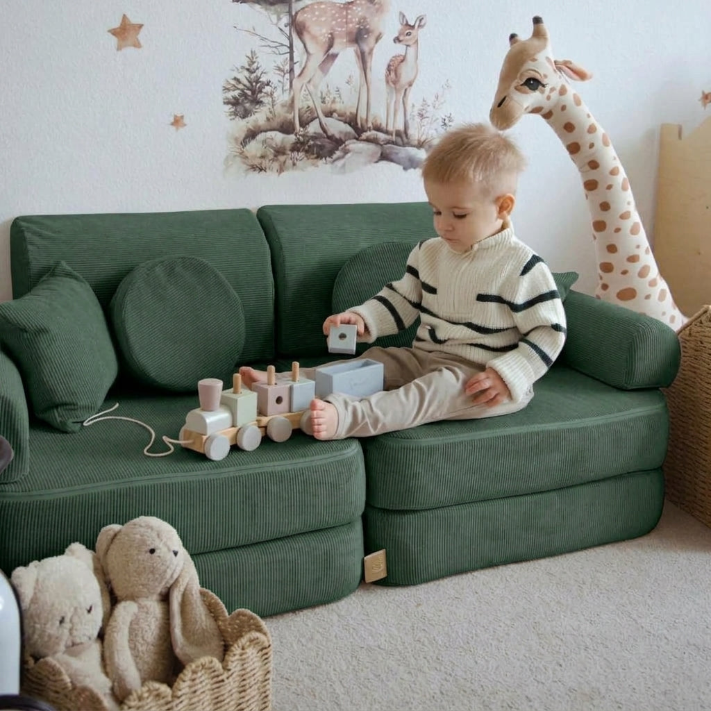Sofá Infantil Modular 120 cm – Pana Verde Oscuro